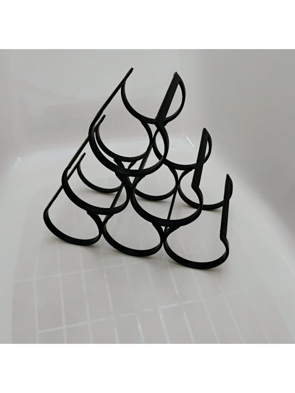 Vintage Wrought Iron 6 Bottle Wine Rack - Mid Century Minimalist Pyramid Counter